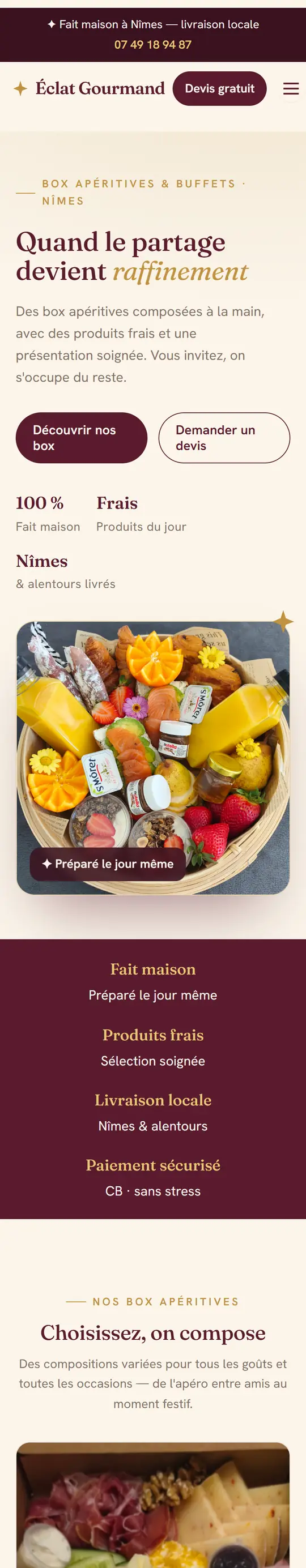 Site Éclat Gourmand sur mobile