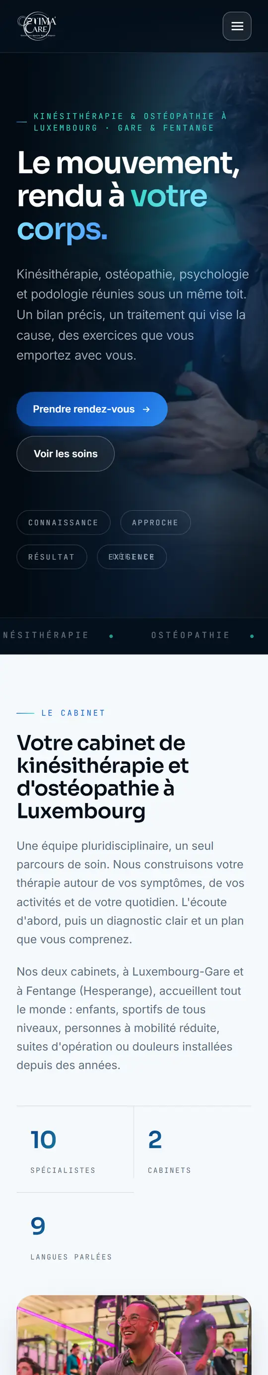 Site Optima'Care sur mobile
